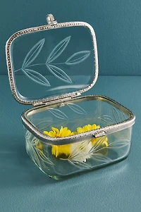 Leaves Etched Glass Trinket Box