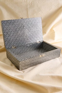 XL Silver Floral Fabric Metal Jewelry Box