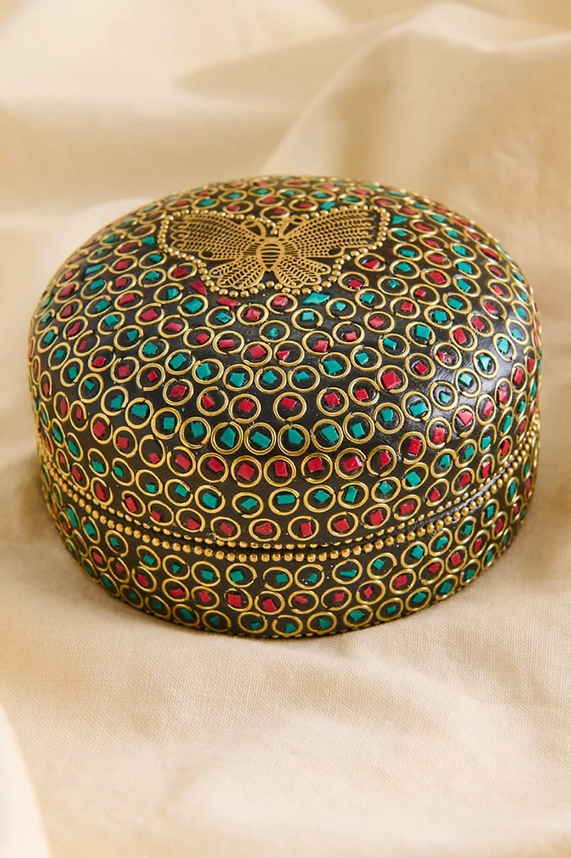 Butterfly Terracotta Tile Round Trinket Box