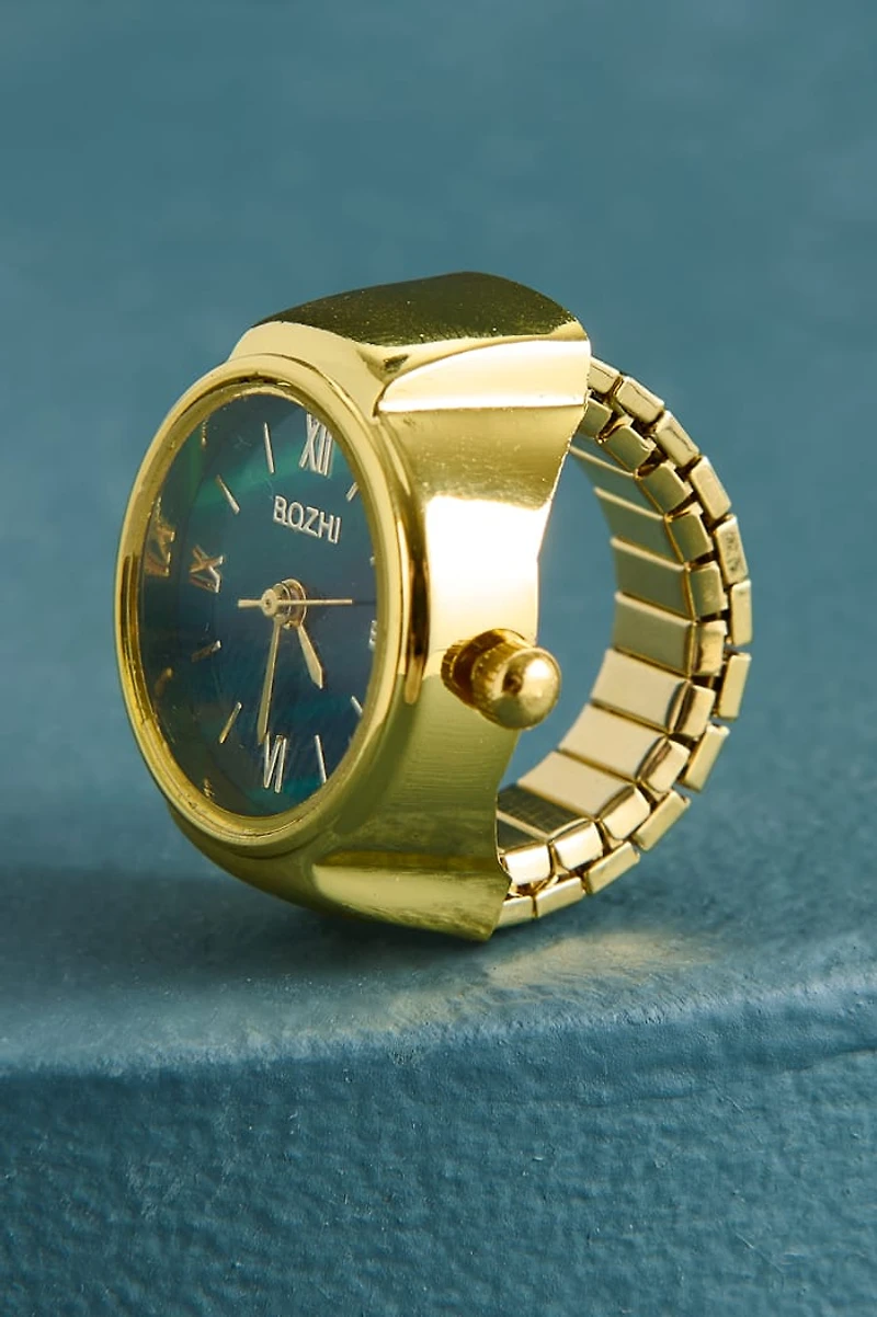 Gold Mystic Green Face Watch Ring