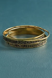 Antique Gold Engraved Stacking Bangle Bracelet Set