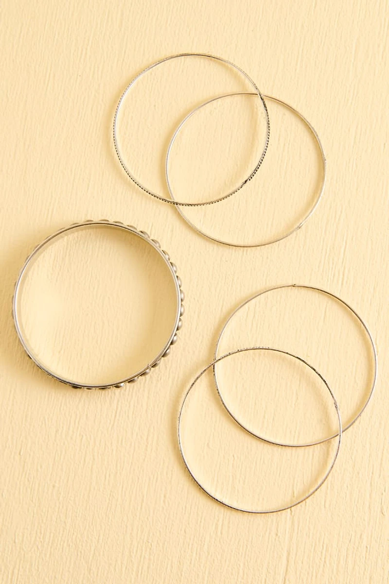 Silver Textured Stacking Bangle Bracelet Set