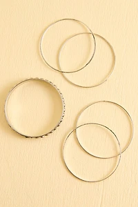 Silver Textured Stacking Bangle Bracelet Set