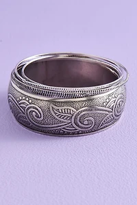 Silver Boho Vine Stacking Bangle Bracelet Set