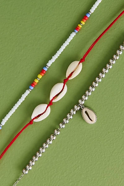 Beaded Cowrie Shell Layered Anklet Set
