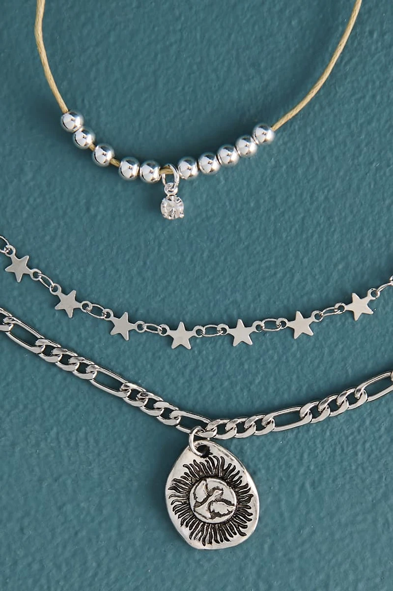Silver Star Fagaro Chain Layered Anklet Set