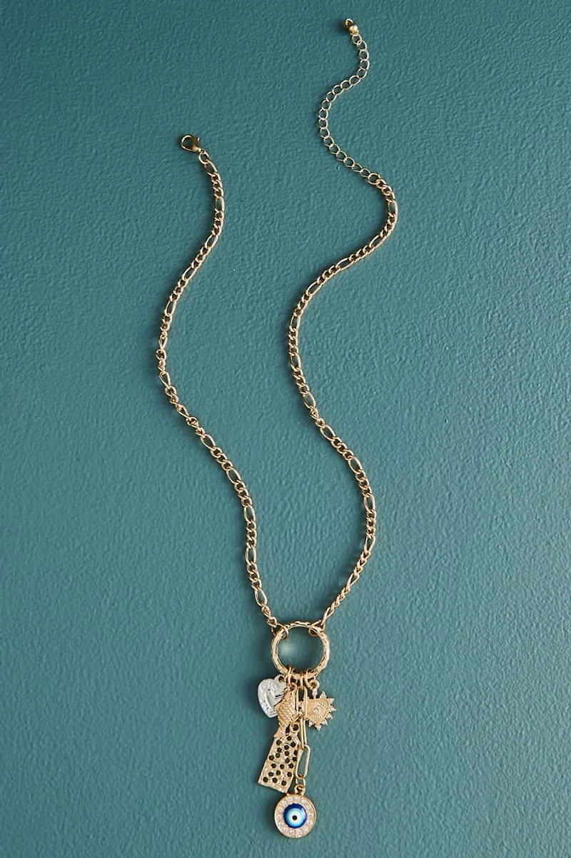 Gold Evil Eye Lucky Ring Necklace