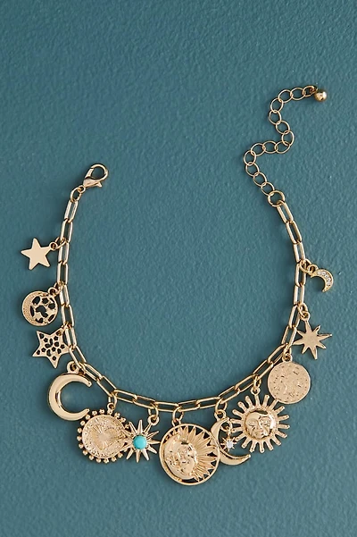 Gold Moon and Star Charm Bracelet