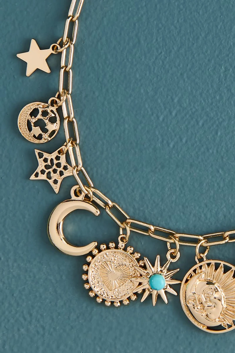 Gold Moon and Star Charm Bracelet