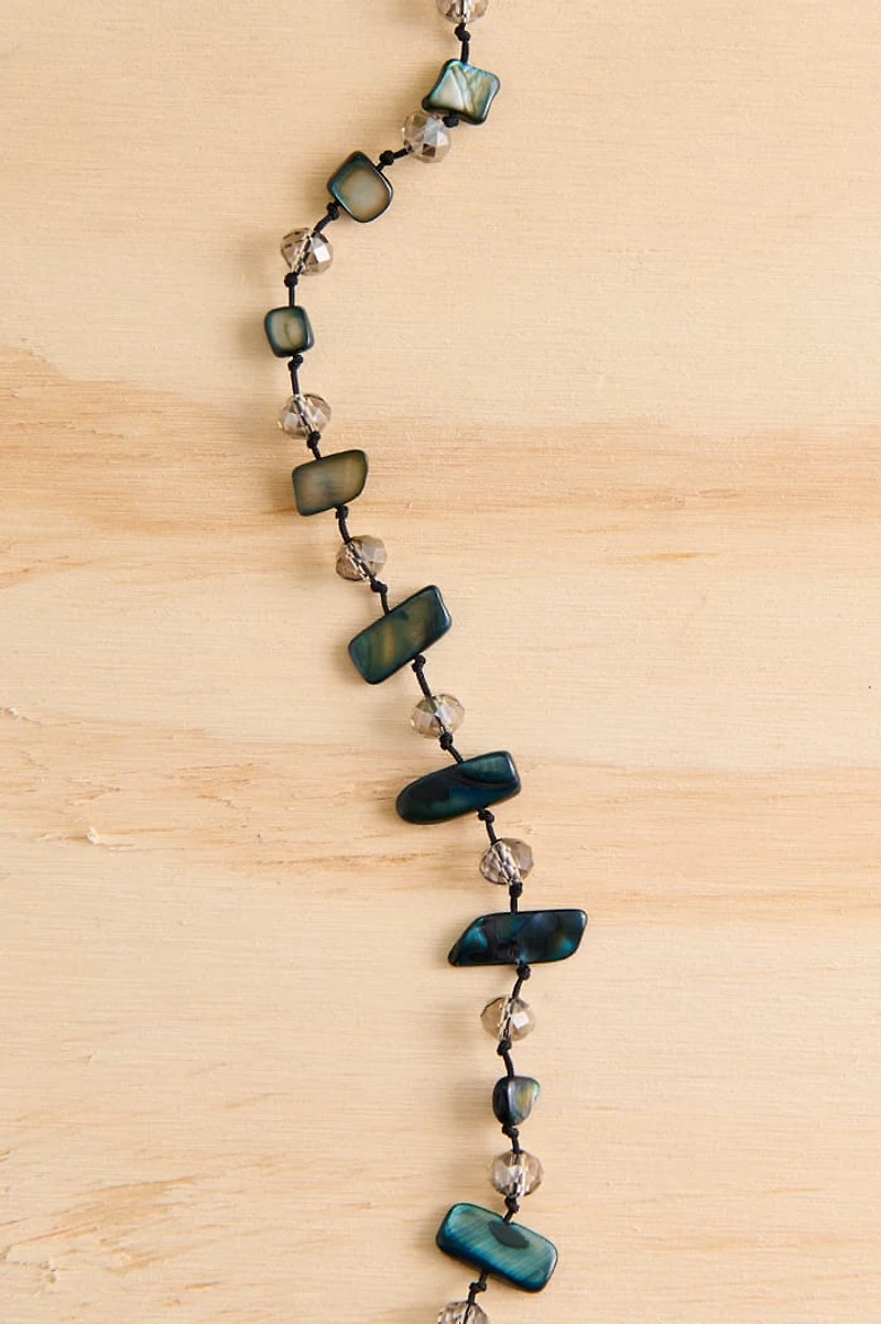 Long Black Shell Glass Necklace