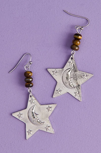 Silver Moon on Star Earrings