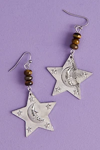 Silver Moon on Star Earrings