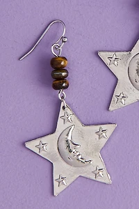 Silver Moon on Star Earrings