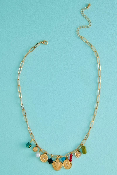 Gold Chunky Heart Charms Necklace