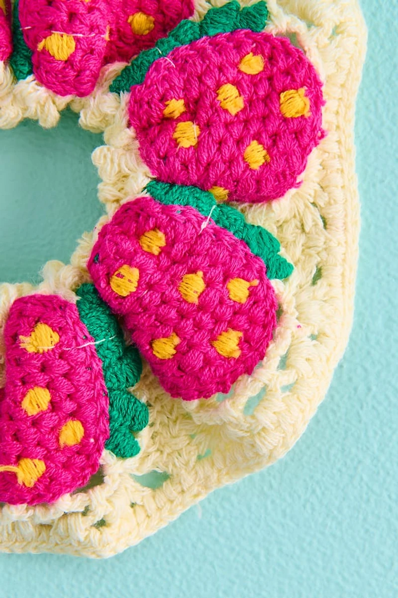 Pink Strawberry Crochet Scrunchie