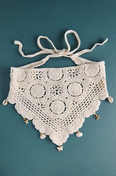 Ivory Faux Shell Crochet Festival Headband Scarf