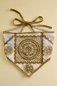 Sage Green Pearl Beaded Festival Headband Scarf