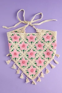 Pink Floral Crochet Festival Headband Scarf