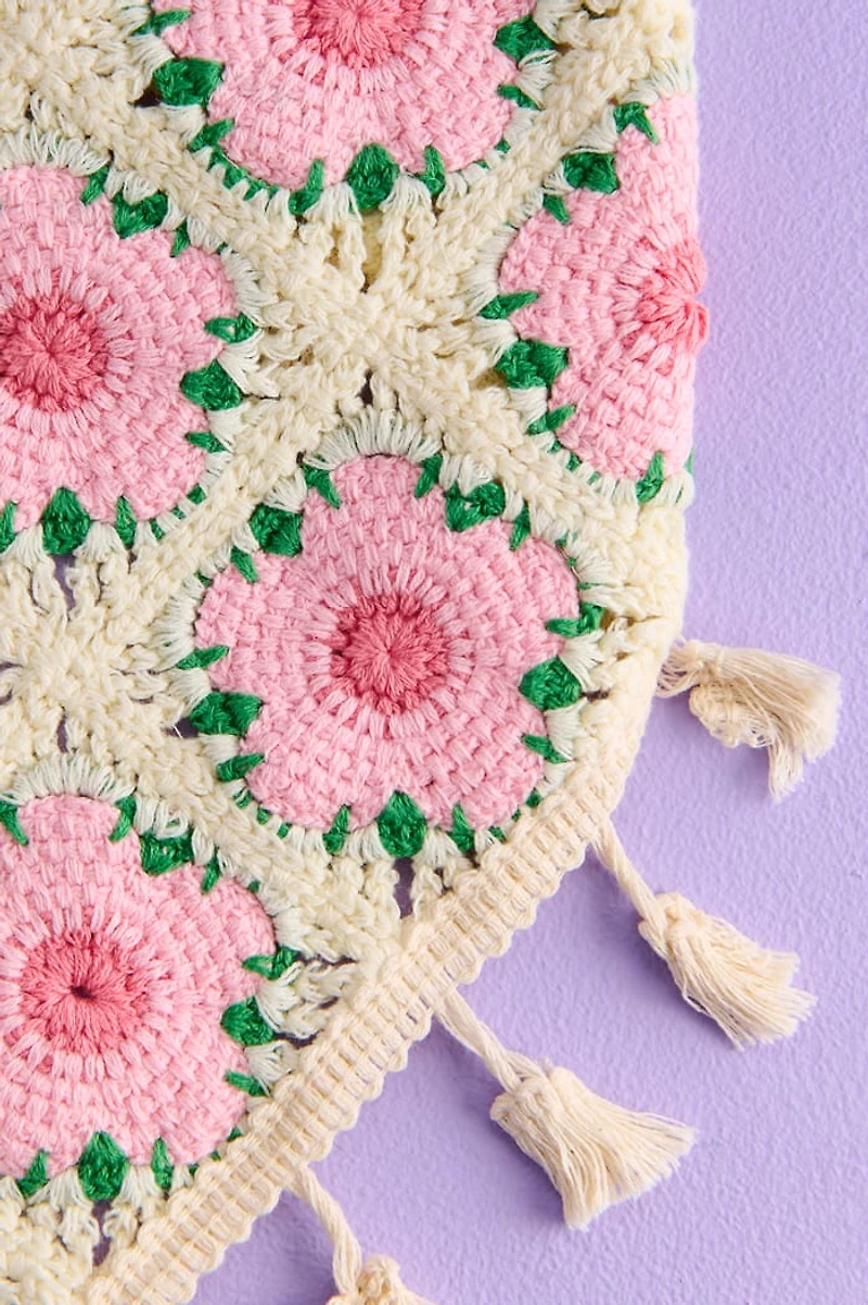 Pink Floral Crochet Festival Headband Scarf