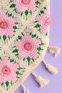 Pink Floral Crochet Festival Headband Scarf