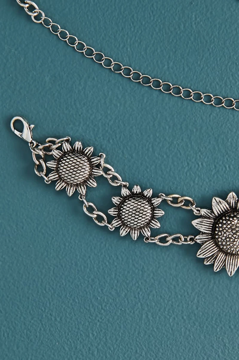 Silver Boho Sunflower Belly Chain Belt