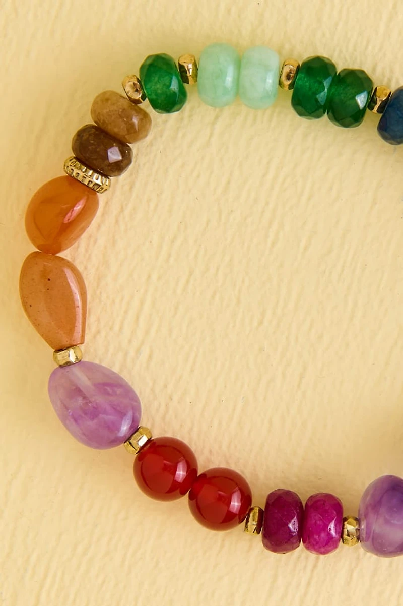 Rainbow Stone Bead Stretch Bracelet