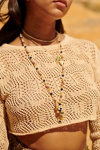 White Jade Mini Glass Elongated Necklace