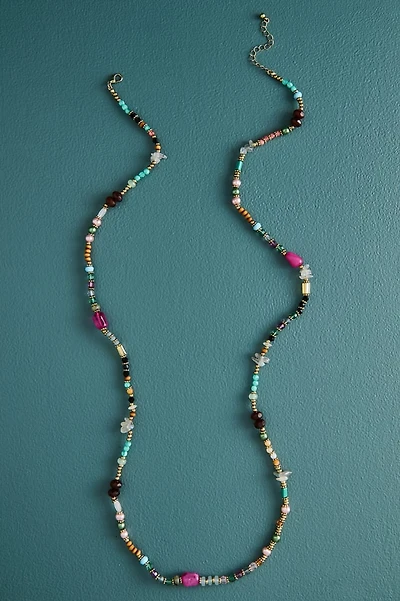 Labradorite and White Jade Mini Glass Elongated Necklace