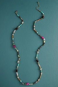 Labradorite and White Jade Mini Glass Elongated Necklace