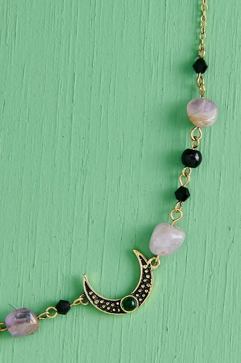 Amethyst Gold Starry Moon Necklace