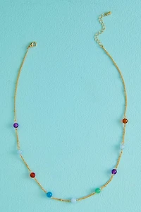 Multi Stone Gold Dotted Sphere Necklace