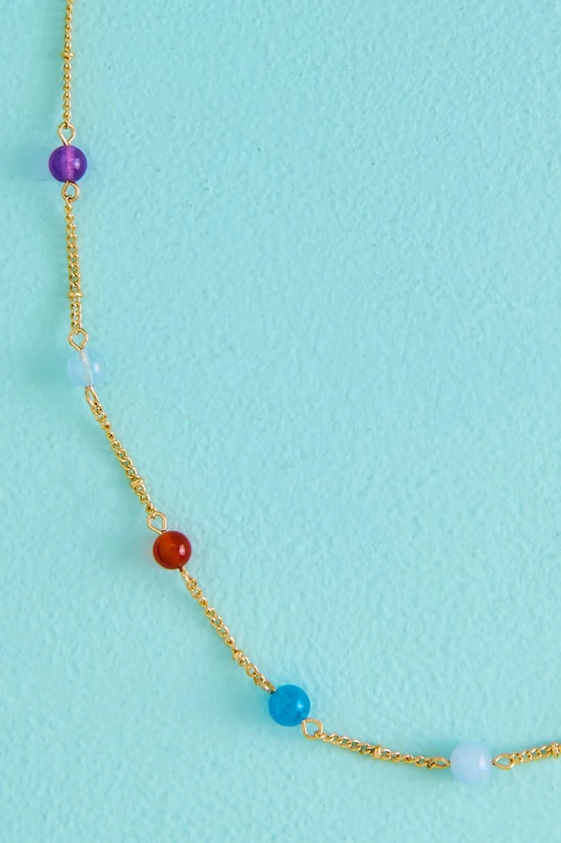 Multi Stone Gold Dotted Sphere Necklace