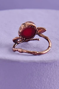 Red Agate Rose Brass Ring