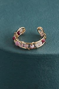 Gold Purple Tourmaline Beaded Ring