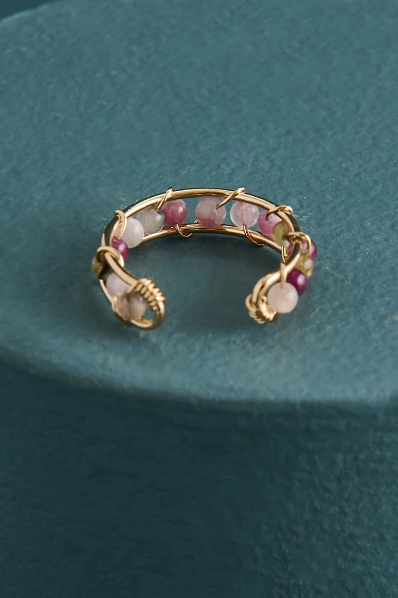 Gold Purple Tourmaline Beaded Ring