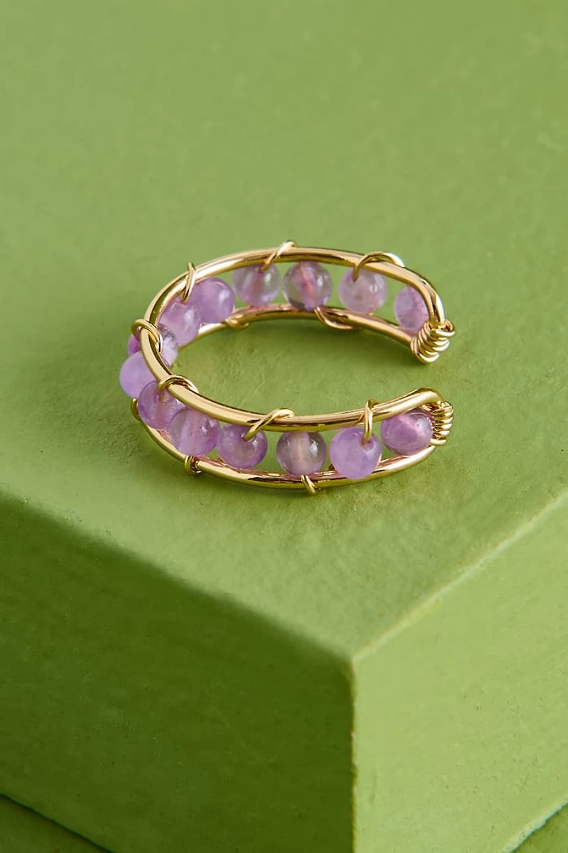 Gold Amethyst Beaded Ring