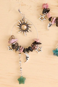 Silver Sun Hoop and Stone Earrings