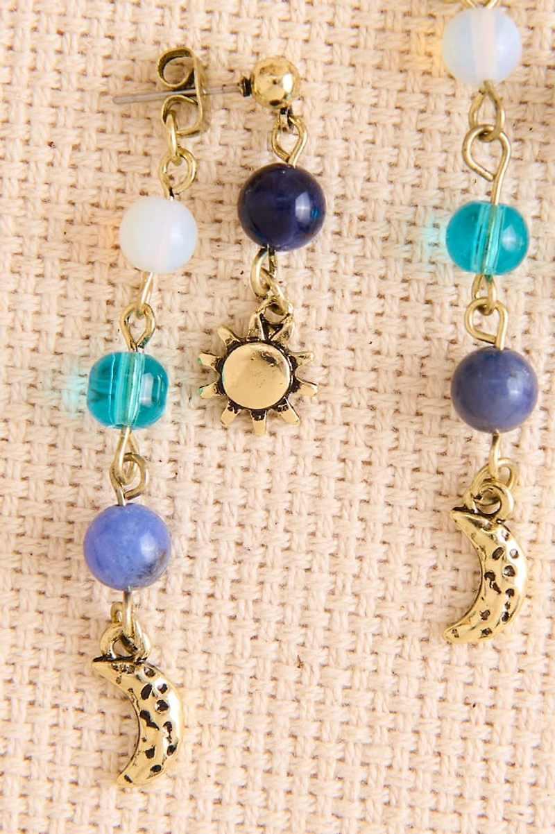 Sun and Moon Beaded Stud Earrings