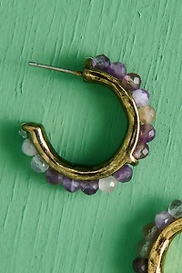 Amethyst Chip Gold Huggie Hoop Earrings