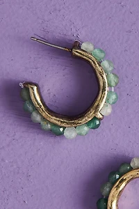 Green Aventurine Chip Gold Huggie Hoop Earrings
