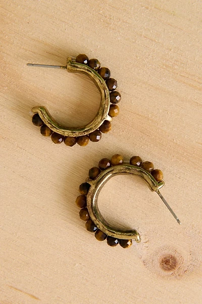 Tiger's Eye Chip Gold Huggie Hoop Earrings