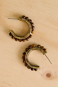 Tiger's Eye Chip Gold Huggie Hoop Earrings