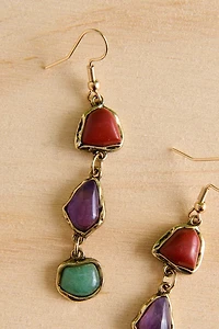 Gold Stone Trio Drop Earrings