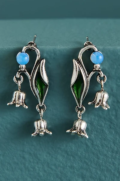 Opalite Silver Dried Lily Flower Earrings