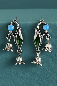 Opalite Silver Dried Lily Flower Earrings