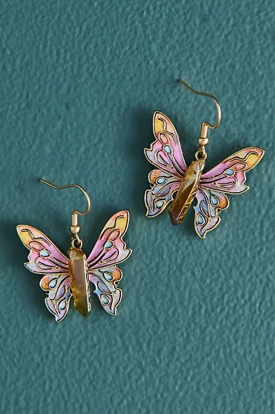 Quartz Body Rainbow Butterfly Earrings