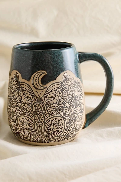 Moonlit Moth Trippy Split Teal Mug