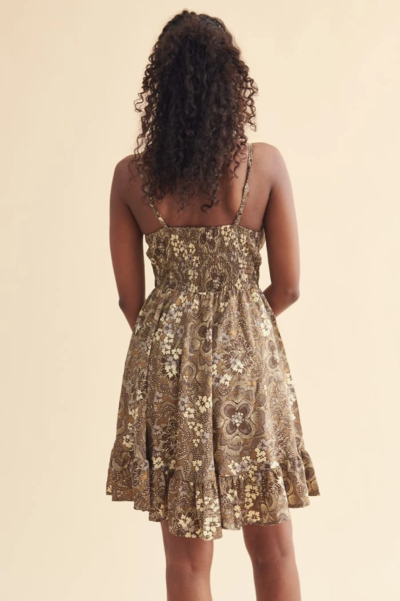 Floral Tie Front Sari Mini Dress