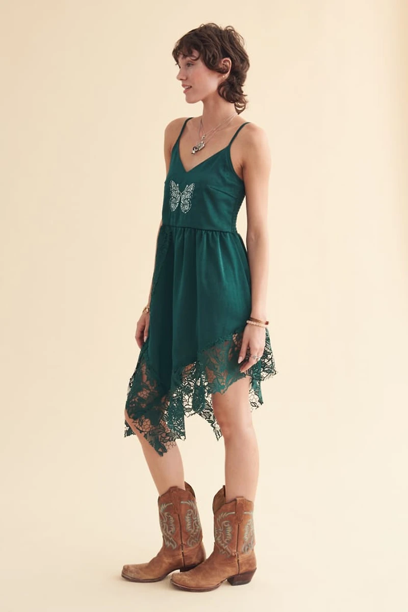 Teal Embroidered Fair Lace Mini Dress