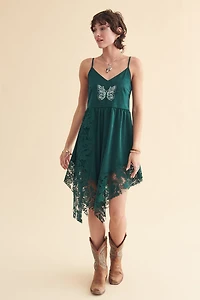 Teal Embroidered Fair Lace Mini Dress